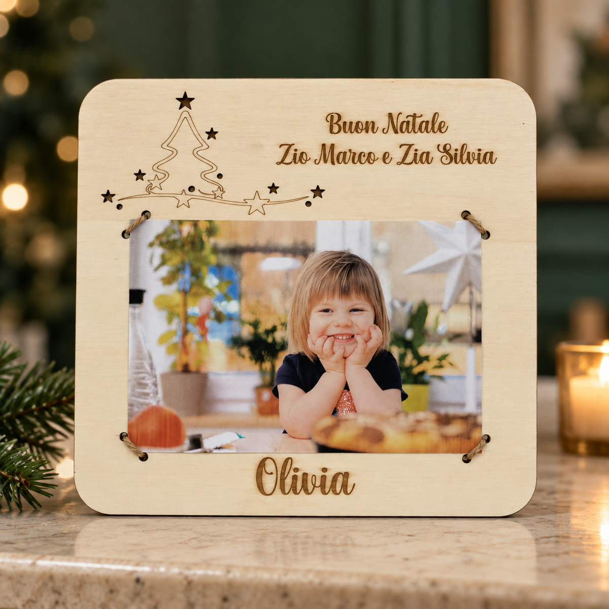 Quadretto portafoto personalizzato con nome con albero di Natale Idee Regalo Natalizie 