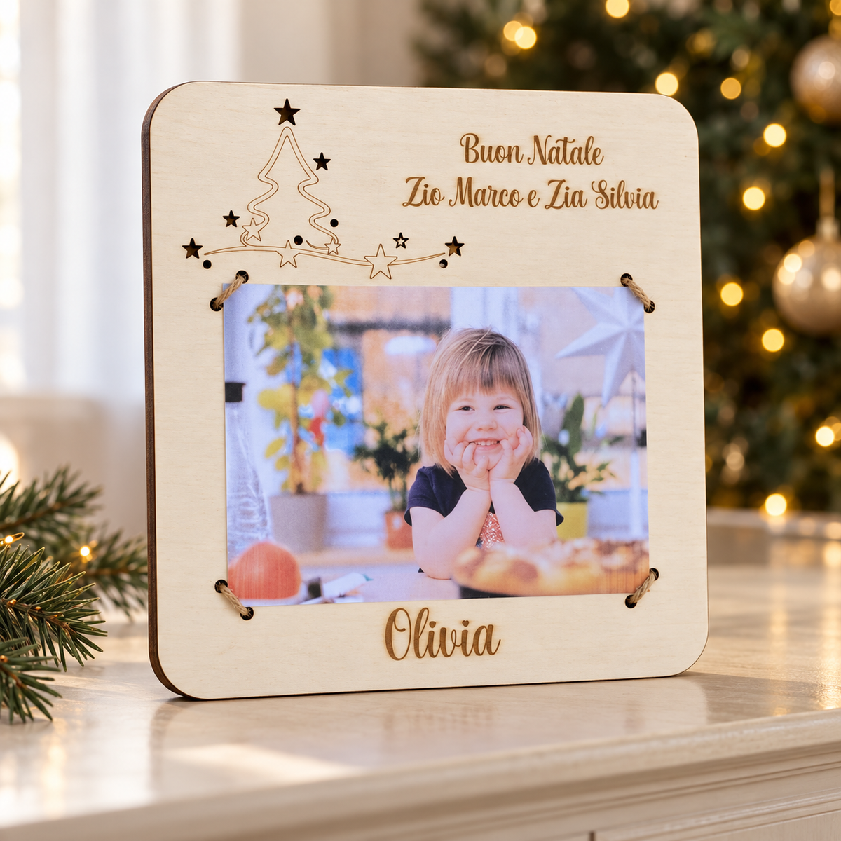 Quadretto portafoto personalizzato con nome con albero di Natale Idee Regalo Natalizie 