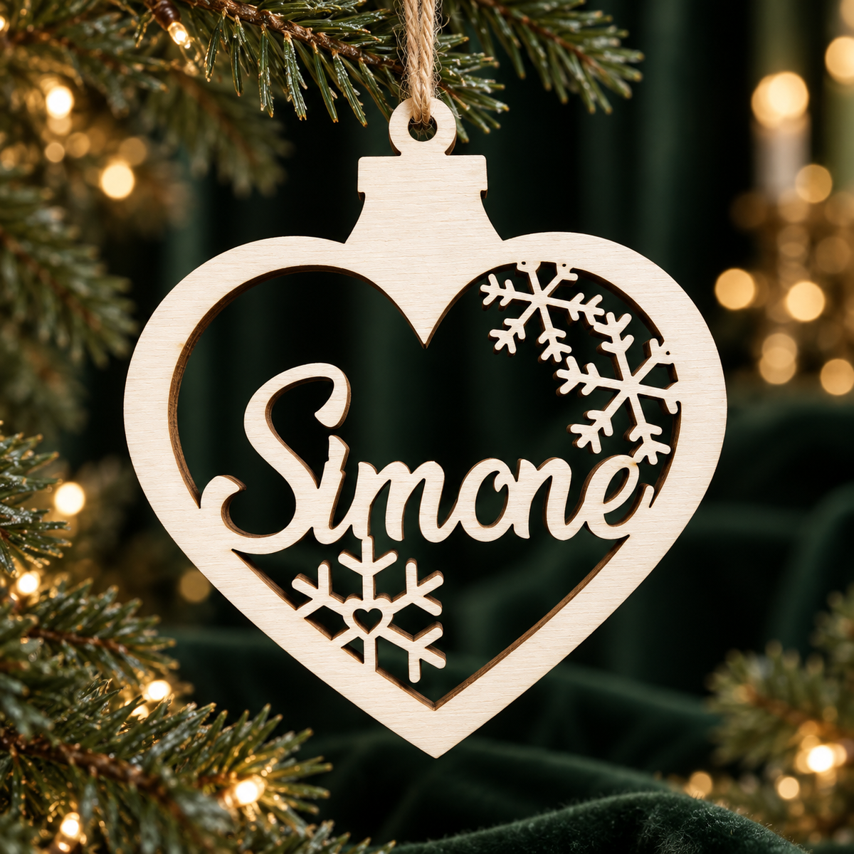 Pallina cuore con nome e fiocchi 