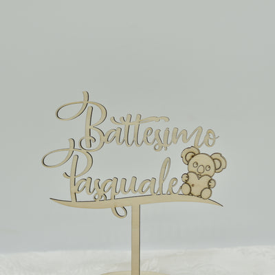 Cake topper in legno personalizzato tema koala per battesimo Idea's Cottage