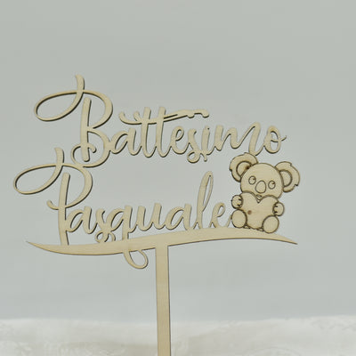 Cake topper in legno personalizzato tema koala per battesimo Idea's Cottage