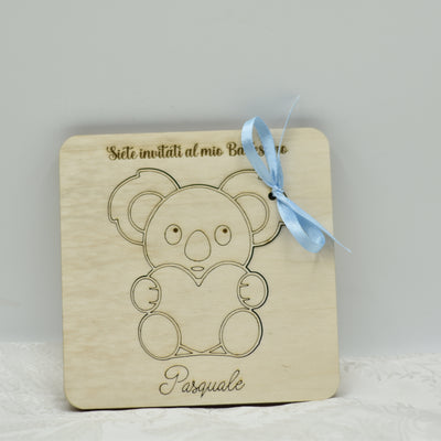 Invito in legno tema Koala per nascita battesimo compleanno Idea's Cottage