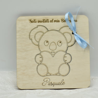 Invito in legno tema Koala per nascita battesimo compleanno Idea's Cottage