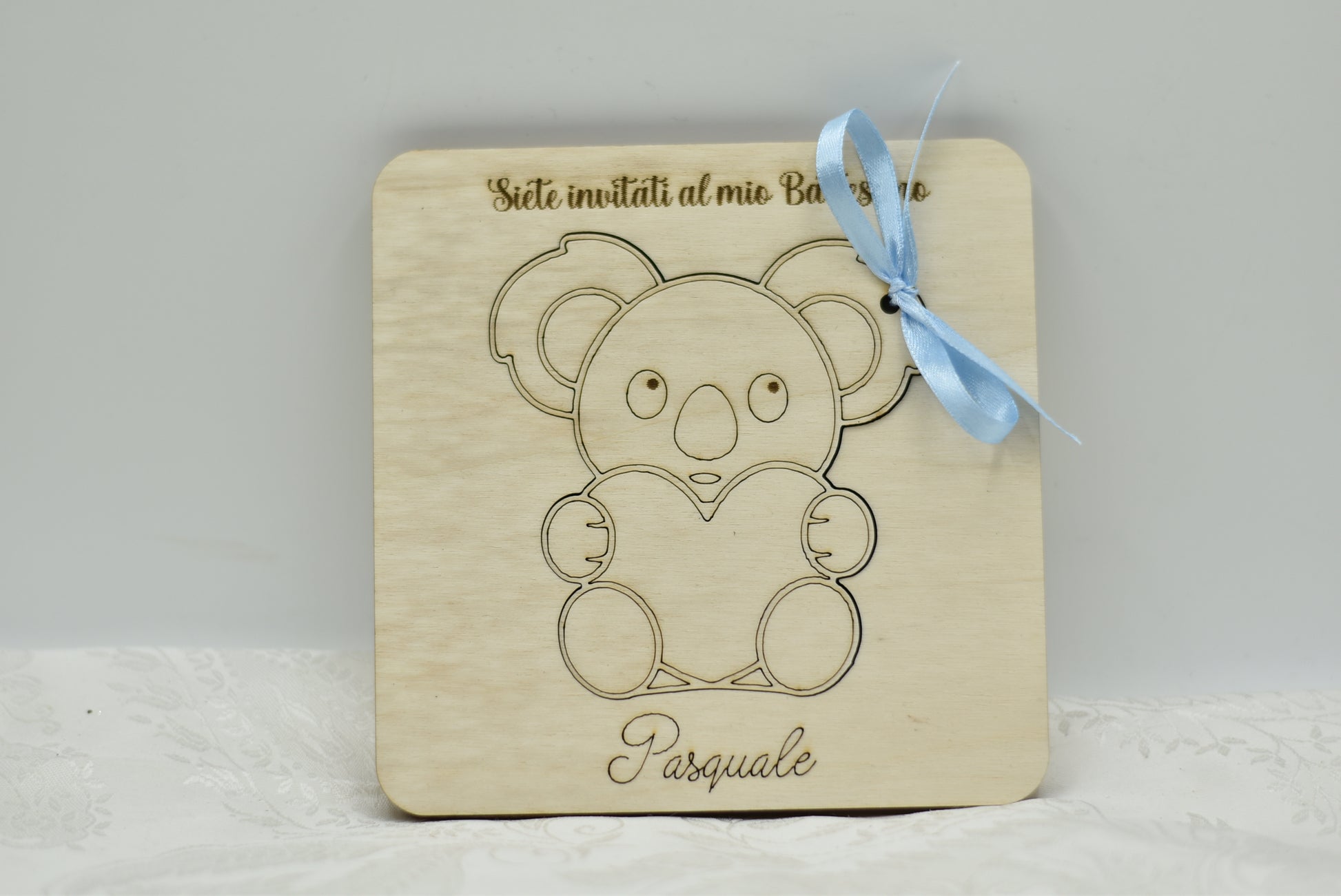 Invito in legno tema Koala per nascita battesimo compleanno Idea's Cottage