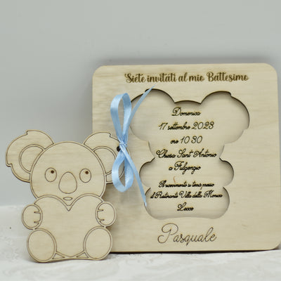 Invito in legno tema Koala per nascita battesimo compleanno Idea's Cottage