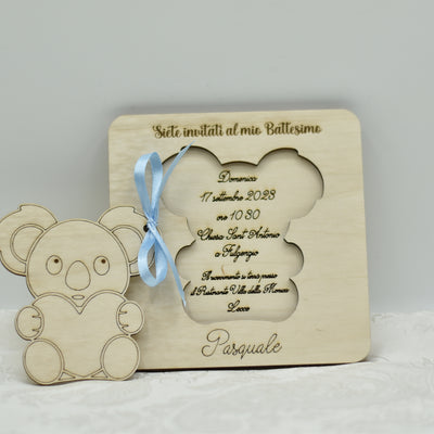 Invito in legno tema Koala per nascita battesimo compleanno Idea's Cottage