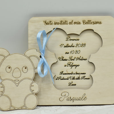 Invito in legno tema Koala per nascita battesimo compleanno Idea's Cottage