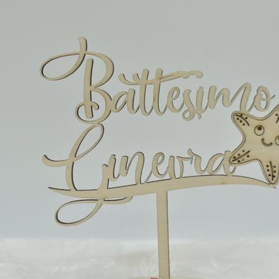 Cake topper in legno tema Stella Marina per battesimo Idea's Cottage