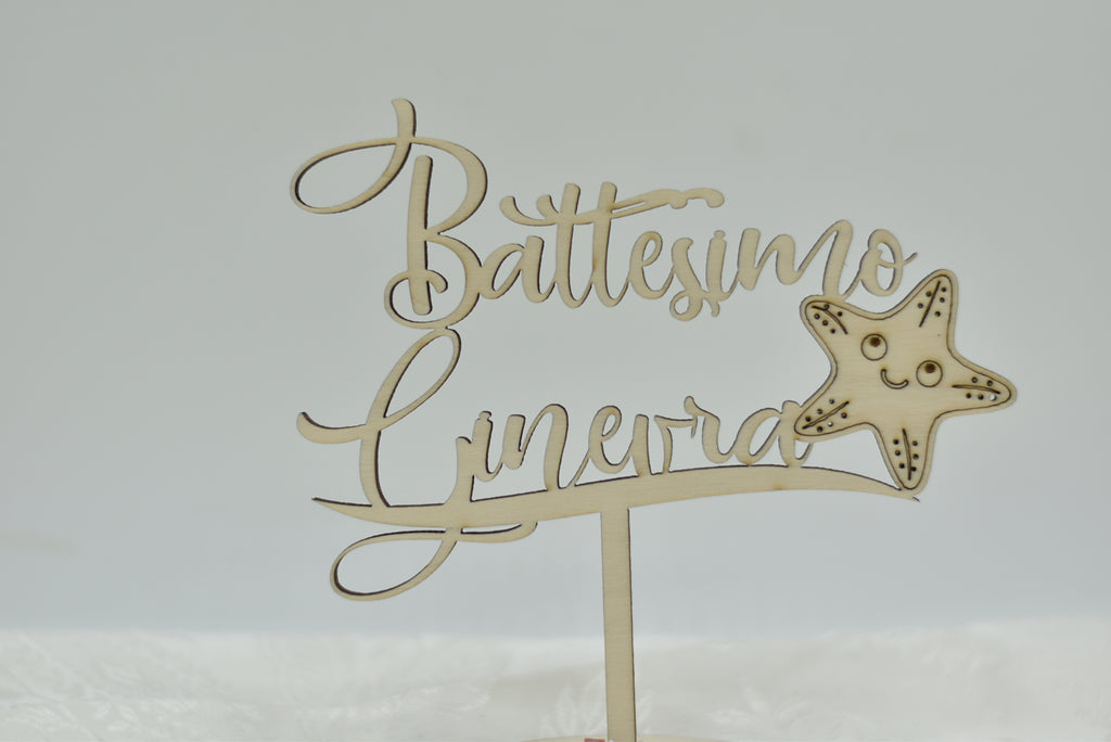 Cake topper in legno tema Stella Marina per battesimo Idea's Cottage