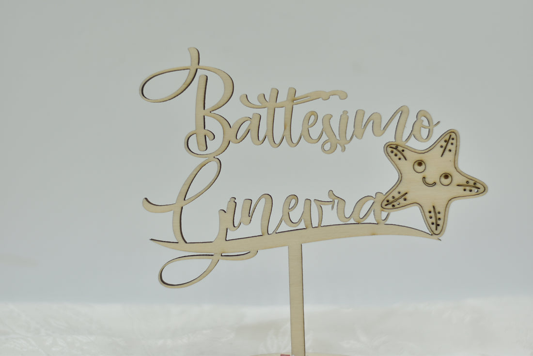 Cake topper in legno tema Stella Marina per battesimo Idea's Cottage