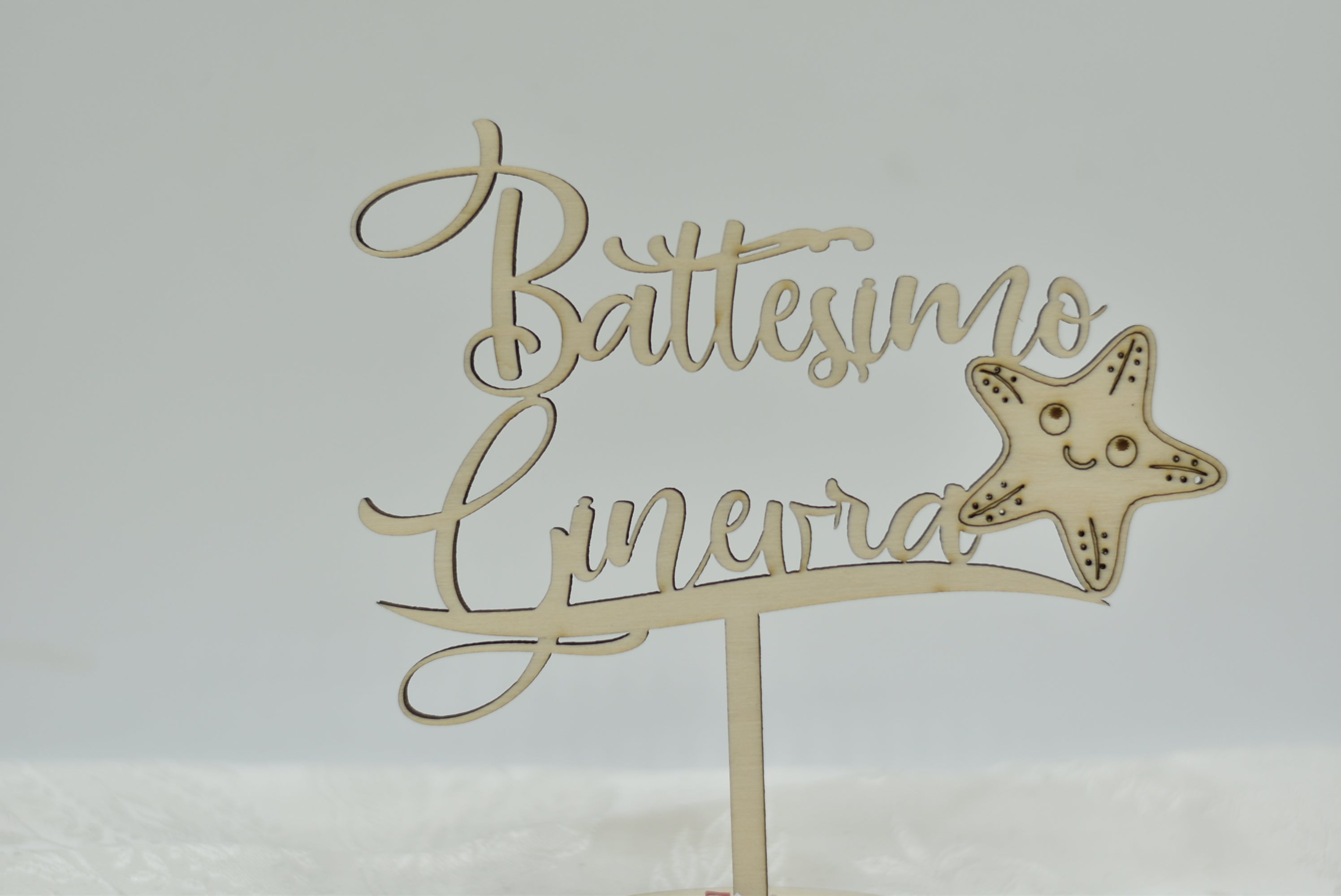 Cake topper in legno tema Stella Marina per battesimo Idea's Cottage