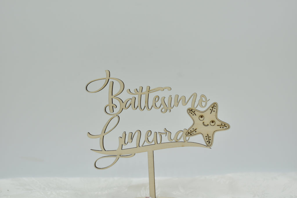 Cake topper in legno tema Stella Marina per battesimo Idea's Cottage