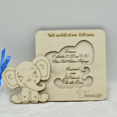 Invito in legno tema elefantino per nascita battesimo compleanno Idea's Cottage