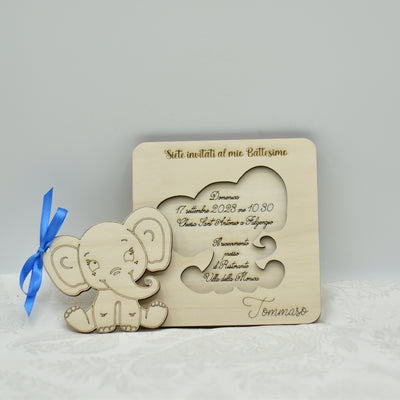 Invito in legno tema elefantino per nascita battesimo compleanno Idea's Cottage