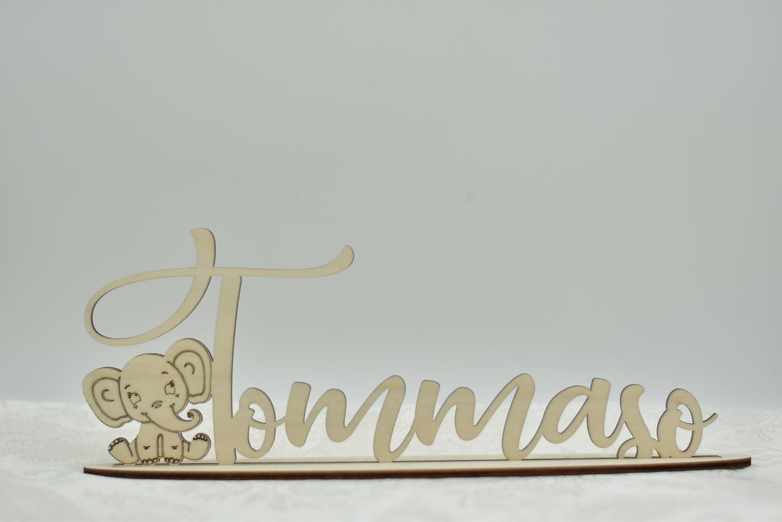 Nome in legno con base tema Elefantino Idea's Cottage