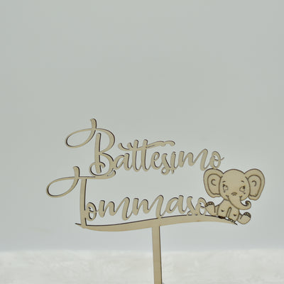 Cake topper in legno tema Elefantino per battesimo Idea's Cottage