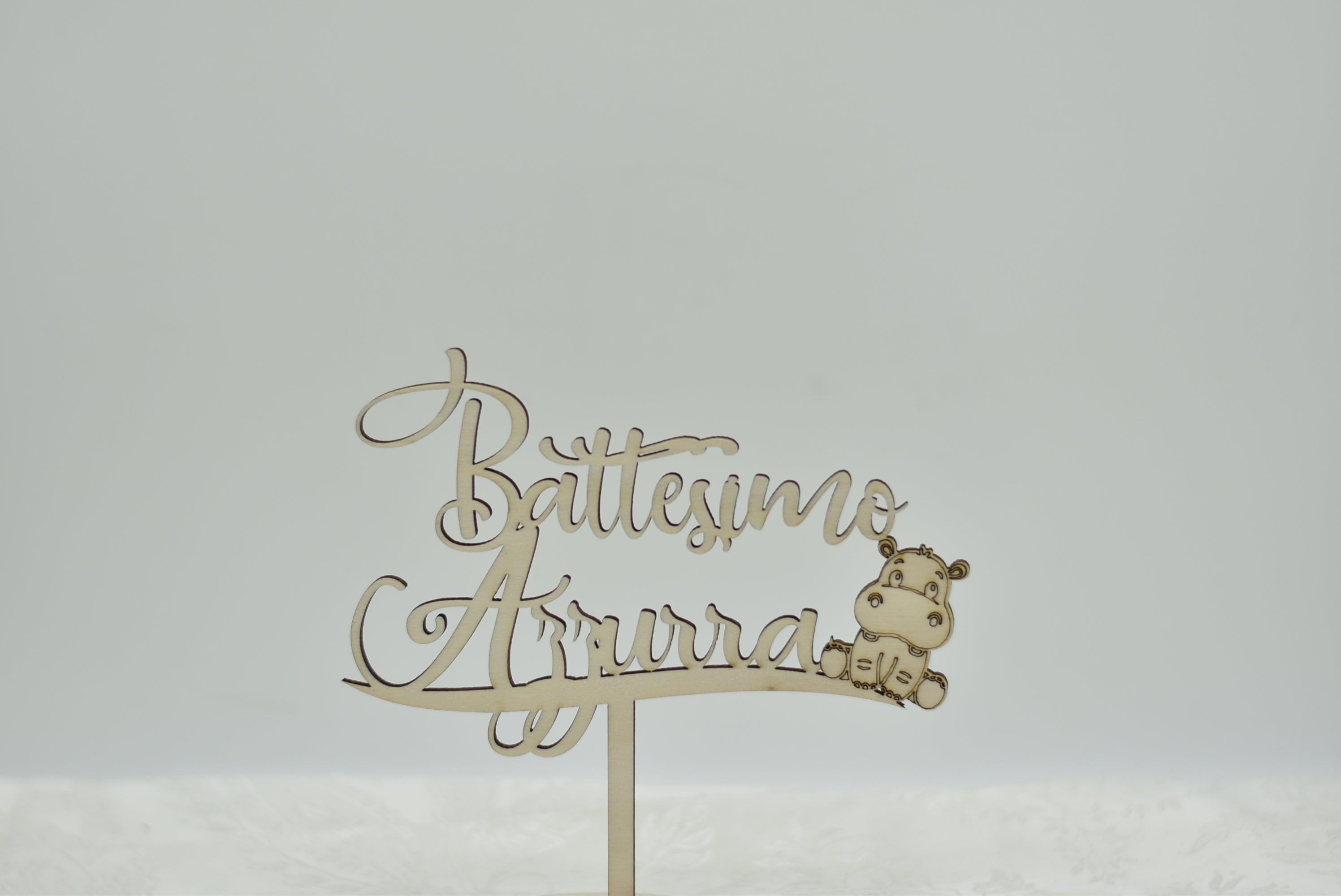 Cake topper in legno tema Hippo per battesimo Idea's Cottage