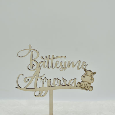Cake topper in legno tema Hippo per battesimo Idea's Cottage
