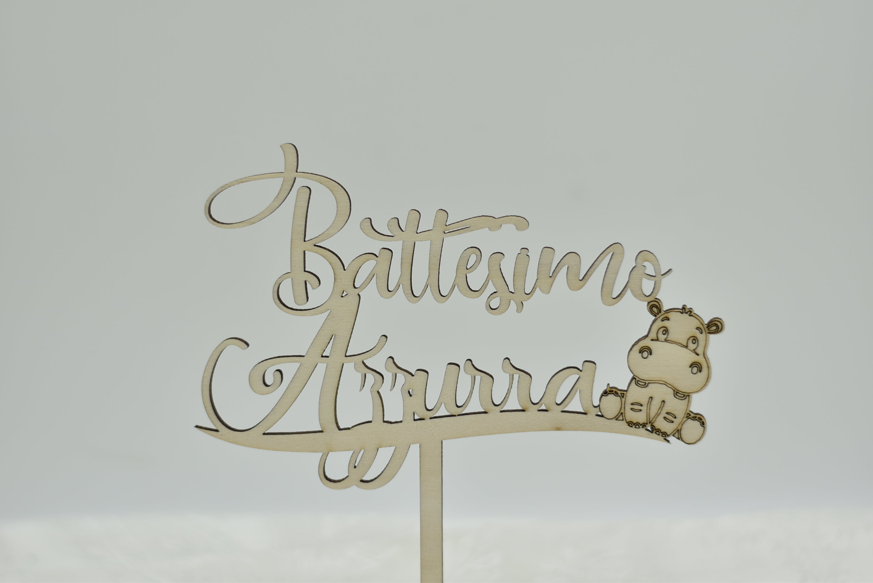Cake topper in legno tema Hippo per battesimo Idea's Cottage