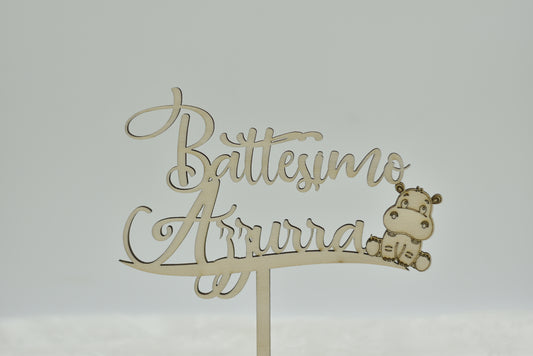 Cake topper in legno tema Hippo per battesimo Idea's Cottage
