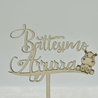 Cake topper in legno tema Hippo per battesimo Idea's Cottage