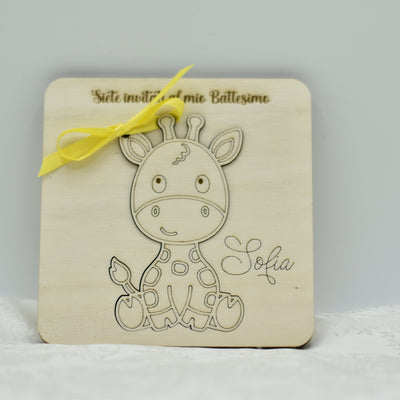 Invito in legno tema Giraffa per nascita battesimo compleanno Idea's Cottage