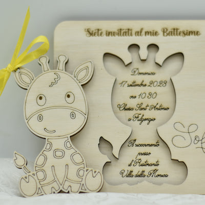 Invito in legno tema Giraffa per nascita battesimo compleanno Idea's Cottage