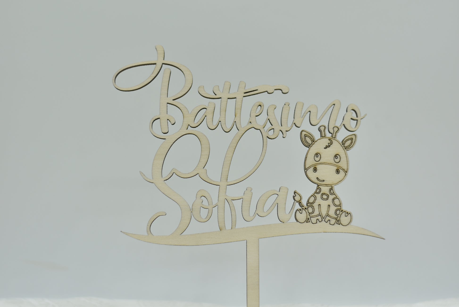 Cake topper in legno personalizzato tema Giraffa per battesimo Idea's Cottage