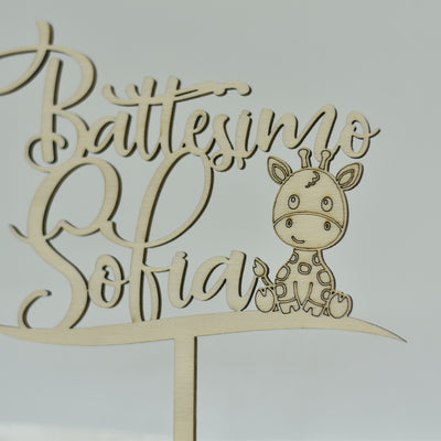 Cake topper in legno personalizzato tema Giraffa per battesimo Idea's Cottage