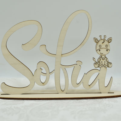 Nome in legno con base tema Giraffa Idea's Cottage