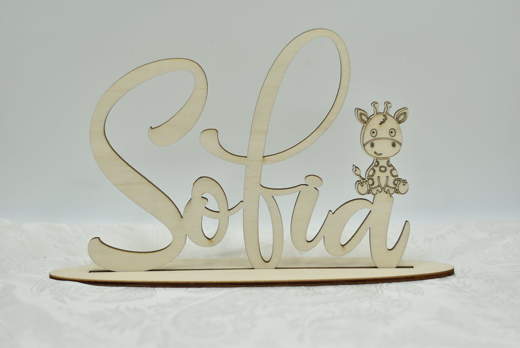 Nome in legno con base tema Giraffa Idea's Cottage