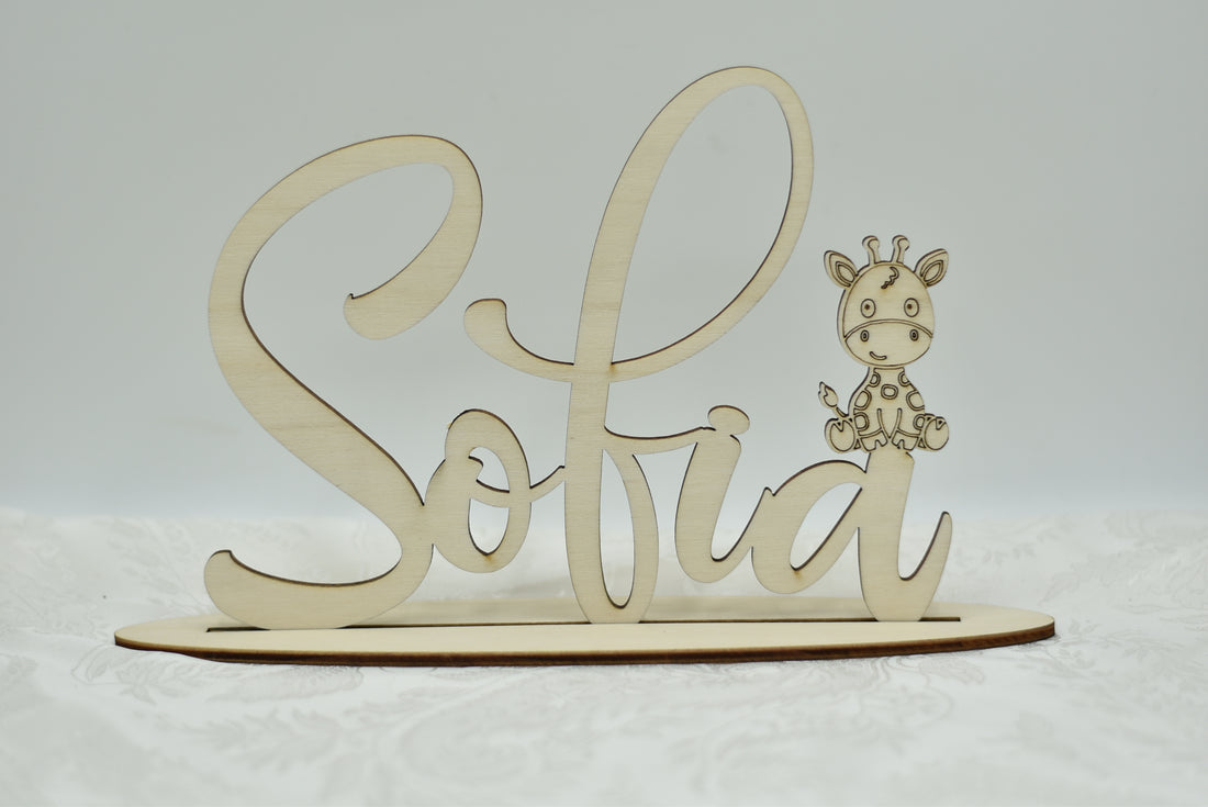 Nome in legno con base tema Giraffa Idea's Cottage