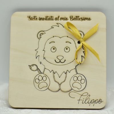 Invito in legno tema leoncino per nascita battesimo compleanno Idea's Cottage
