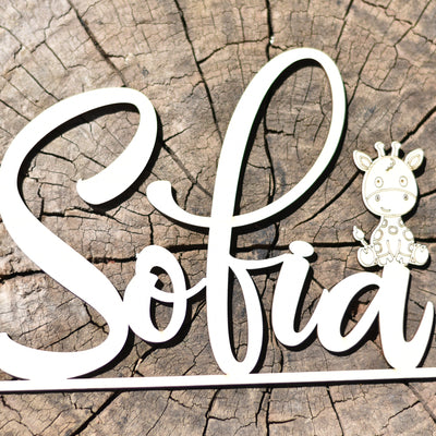 Nome in legno con base tema Giraffa Idea's Cottage