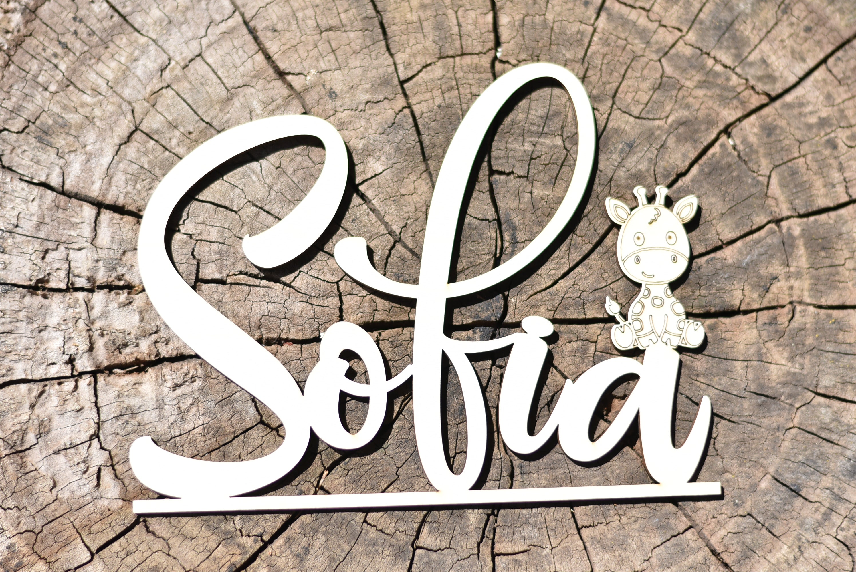 Nome in legno con base tema Giraffa Idea's Cottage