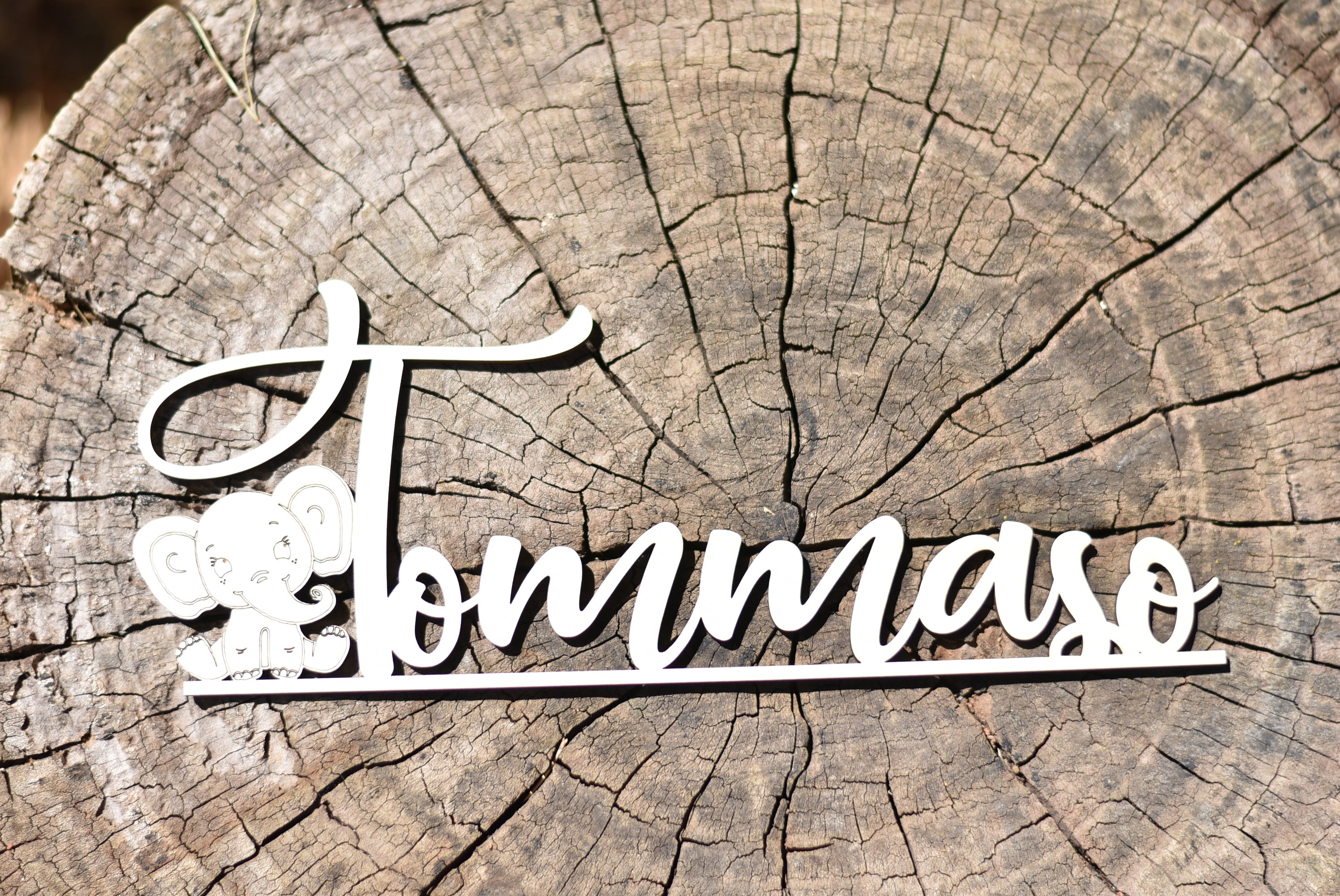 Nome in legno con base tema Elefantino Idea's Cottage