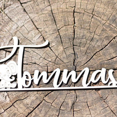 Nome in legno con base tema Elefantino Idea's Cottage