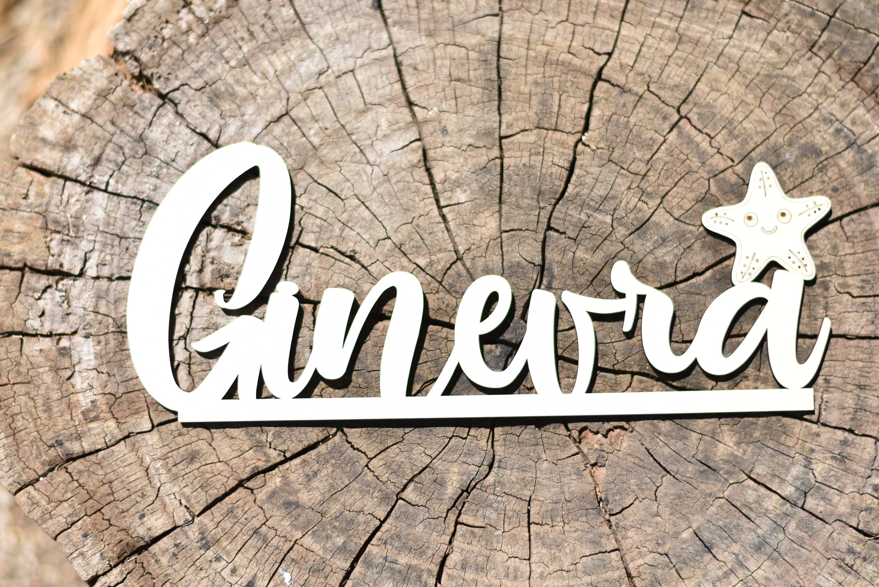 Nome in legno con base tema Stella Marina Idea's Cottage