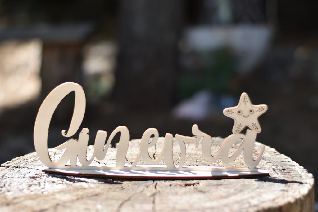 Nome in legno con base tema Stella Marina Idea's Cottage