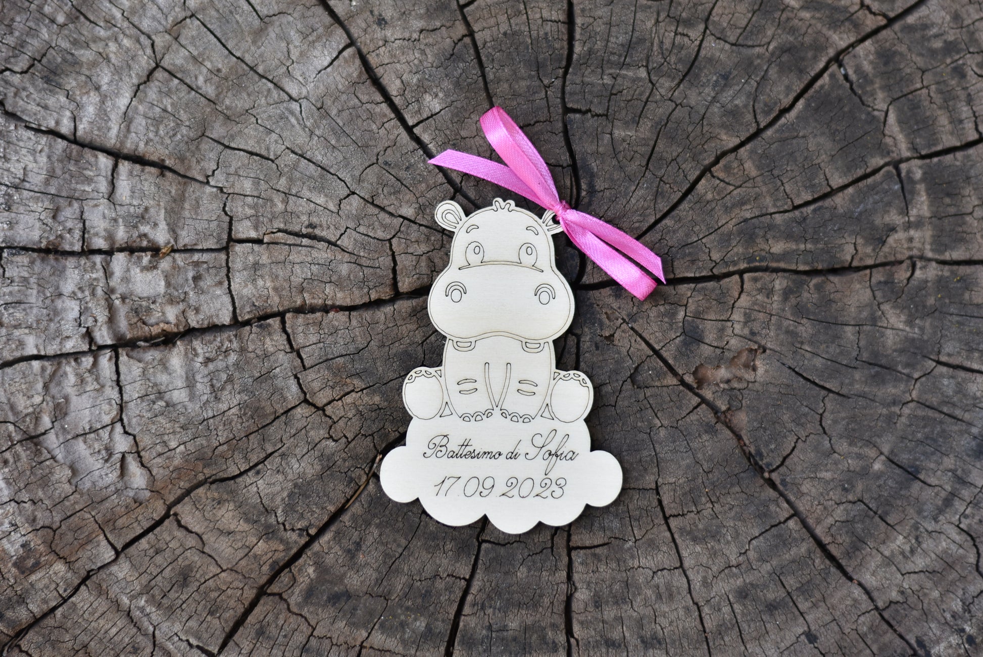 Segnaposto in legno personalizzato hippo per nascita battesimo compleanno Idea's Cottage