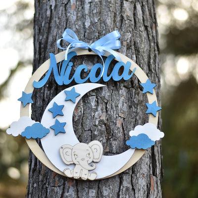 Cerchio nascita con Luna e Stelle personalizzato con nome Idea's Cottage