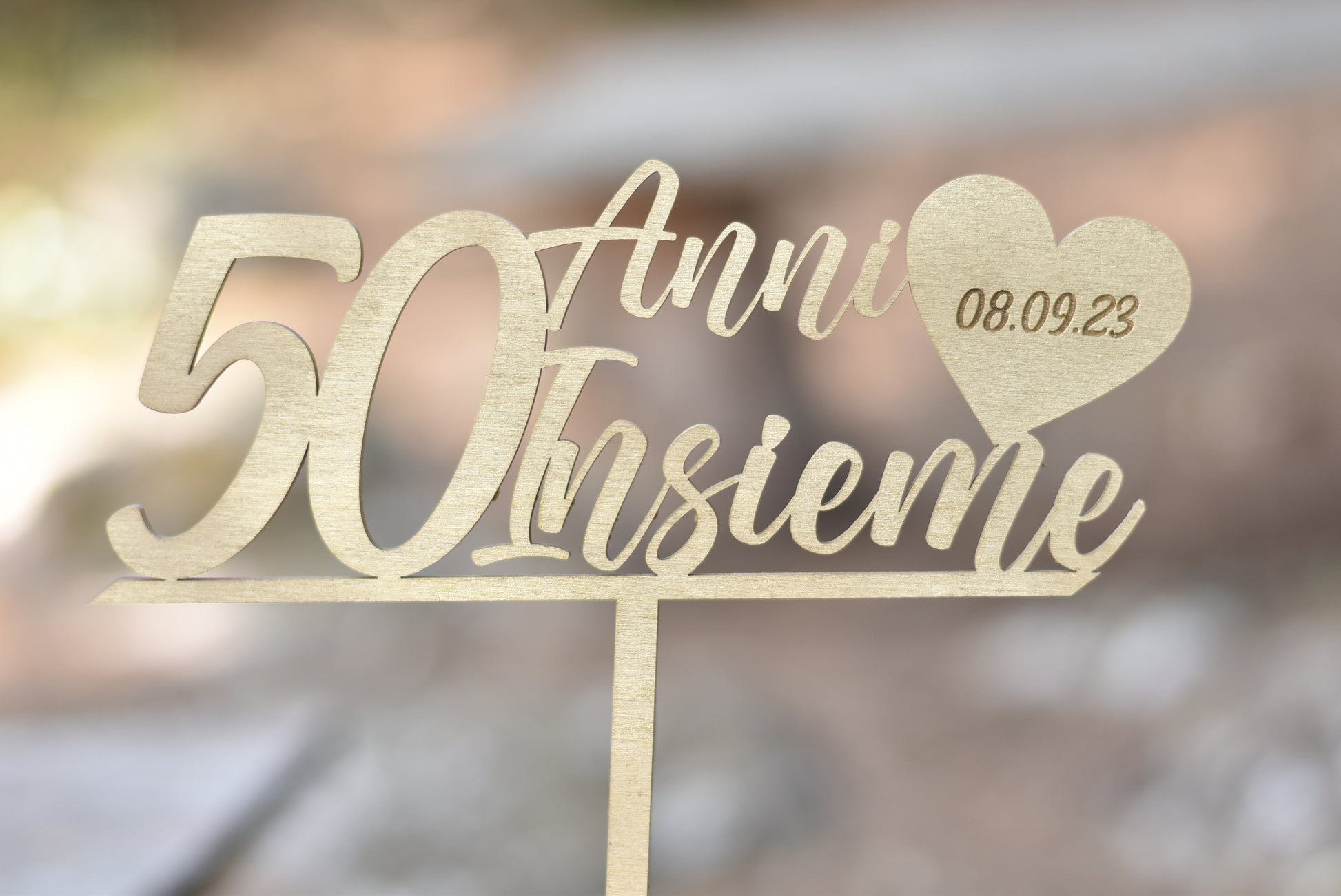 Cake topper in legno 50° anniversario di matrimonio personalizzato