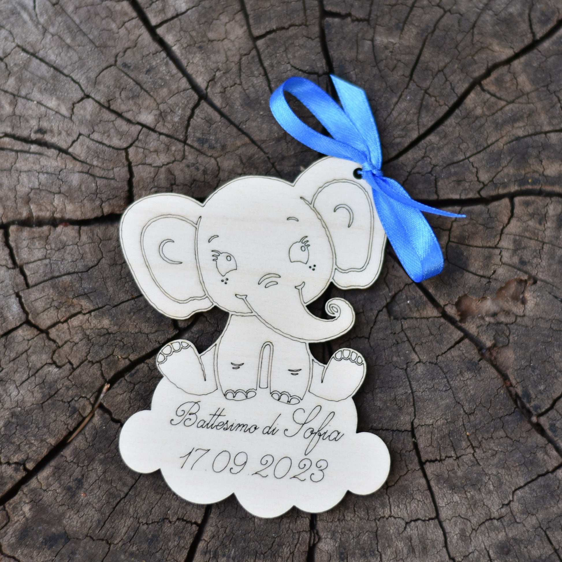 Segnaposto in legno personalizzato elefantino per nascita