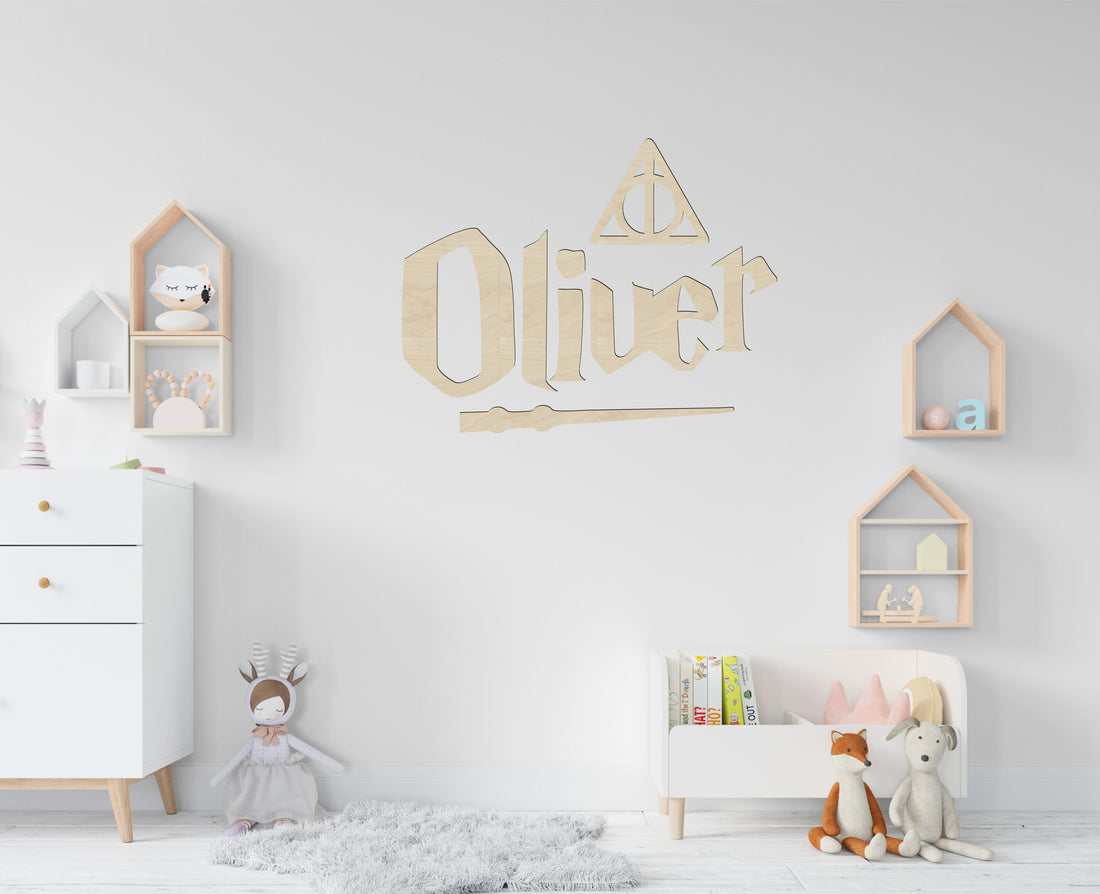 Nome in legno da parete tema Hogwarts adesivo murale Idea's Cottage