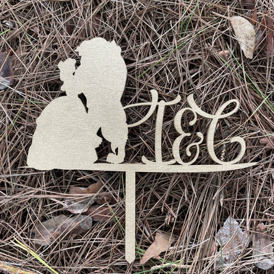 Cake topper in legno Bella e la Bestia personalizzato iniziali sposi Idea's Cottage