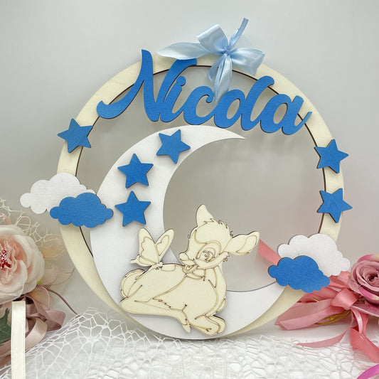 Cerchio nascita con Luna e Stelle personalizzato con nome Idea's Cottage