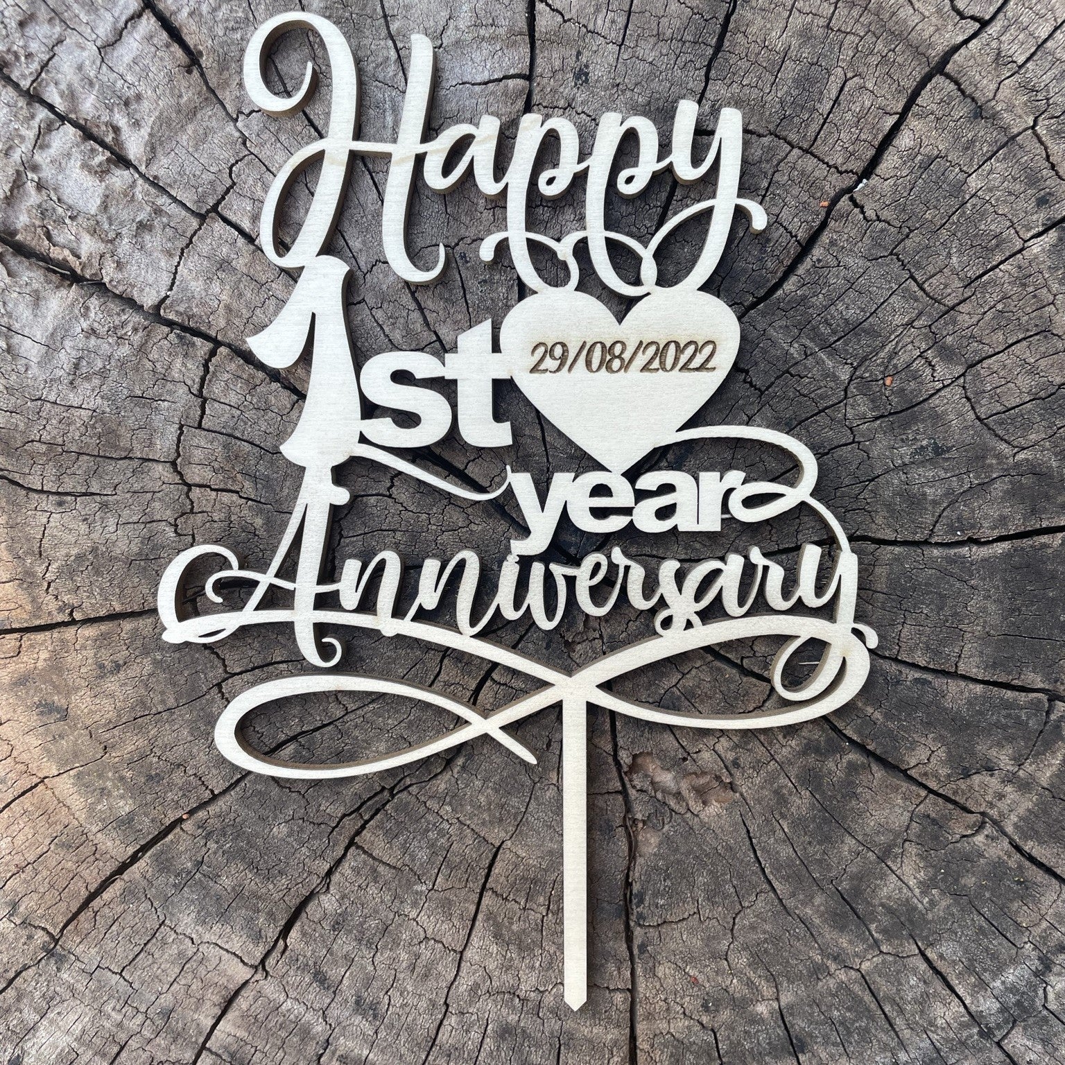 Cake topper Happy Anniversary in legno personalizzato Idea's Cottage