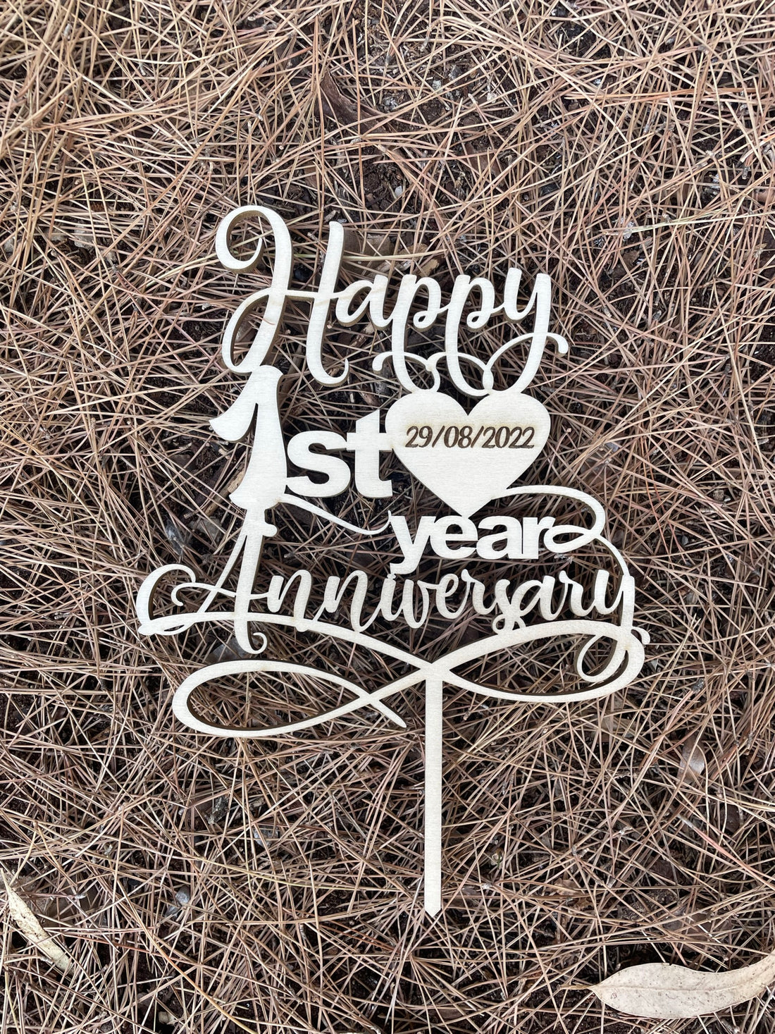 Cake topper Happy Anniversary in legno personalizzato Idea's Cottage