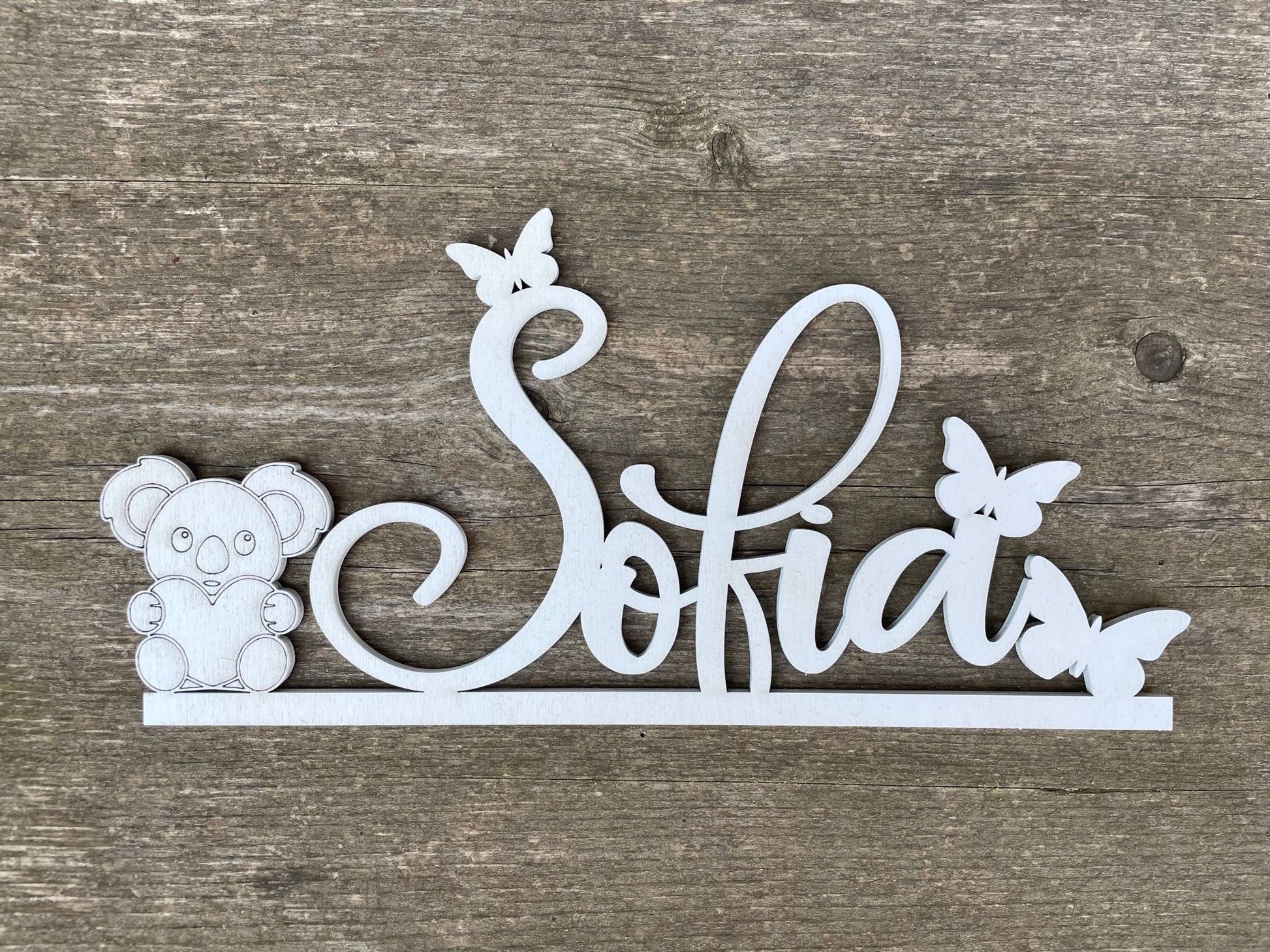 Nome in legno con base tema Koala Idea's Cottage