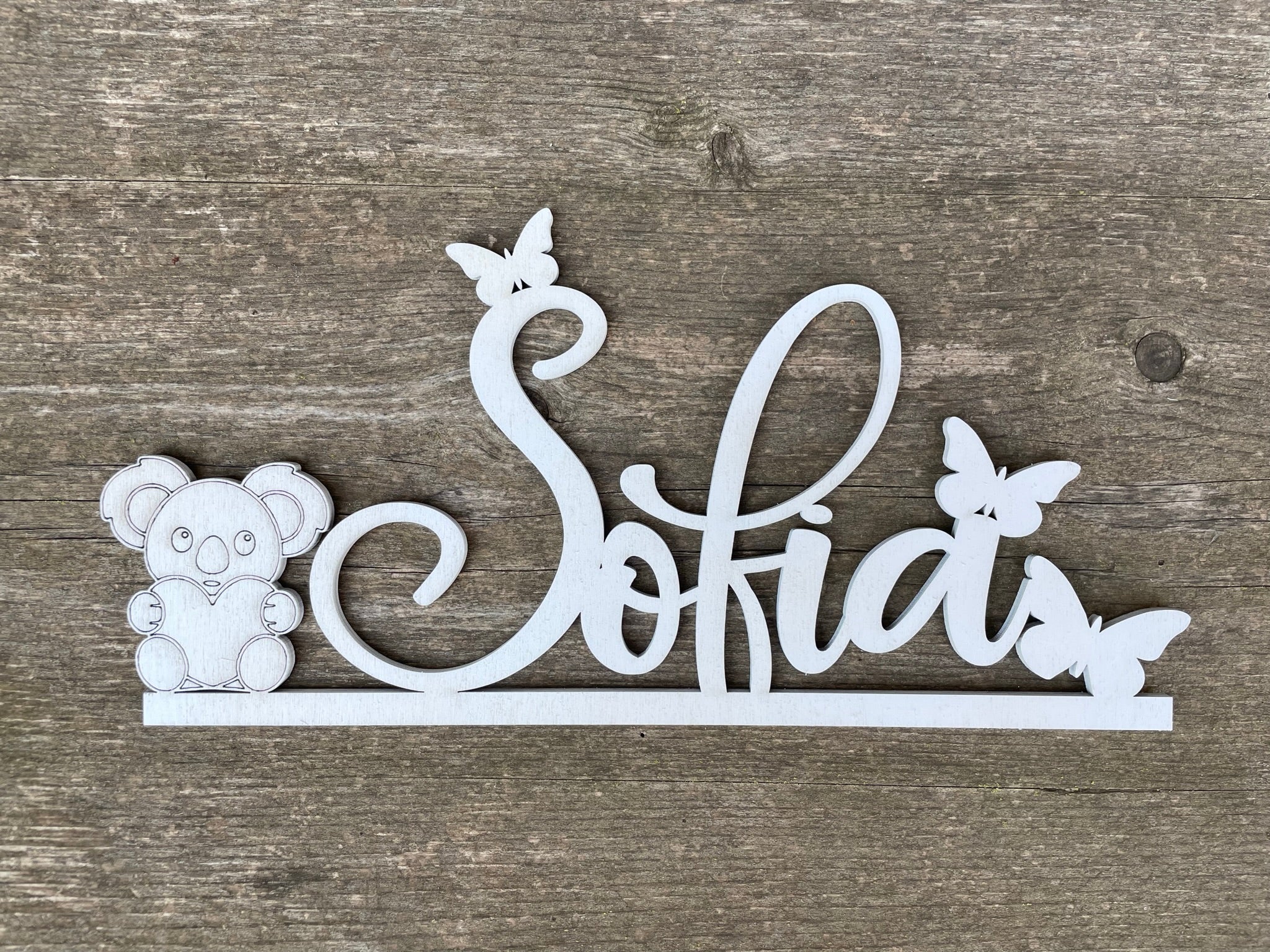 Nome in legno con base tema Koala Idea's Cottage
